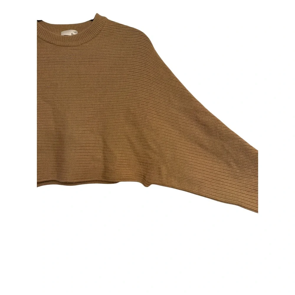 Aritzia Wilfred Free Cropped Ribbed Knit Sweater Camel Brown XS Crew Neck Boxy